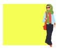 Fashionable Muslim woman on a white background. Young woman in shawls and place for text.